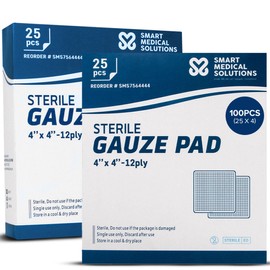 Smart Medical Solutions Sterile Gauze Pads - 100 Pack | Individually Wrapped for Wound Care | Absorbent First Aid Dressing Pads (4"x4")