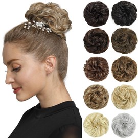 Rose bud Messy Bun Hair Pieces For Women Hair Bun Extension Updo Curly Messy Bun Scrunchie Light Auburn & Dark Auburn Mixed