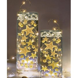 50 Floating Glitter Gold Stars-Large Sizes-Fills 1 Gallon of Transparent Gels for Floating Effect-with Measured Floating Gels Prep Bag for Best Results! 3 Warm White Submersible Fairy Lights