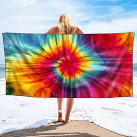 YISUMEI Microfibre Beach Towel XXL Beach Towel Lightweight Beach Towels Quick Drying Colourful Tie Pattern 180 x 90 cm