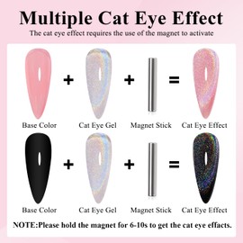 Imtiti Rainbow Cat Eye Gel Nail Polish, 15ML Holographic Glitter Cat Eye Gel Polish with Magnet UV LED Magnetic Gel Nail Polish Iridescent Sparkly Home DIY Manicure Nail Salon Kit