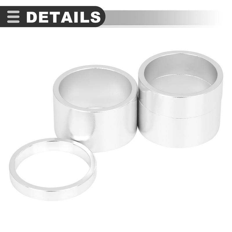 Motoforti Universal Bike Headset Spacers, 5 10 15 20mm, Silver