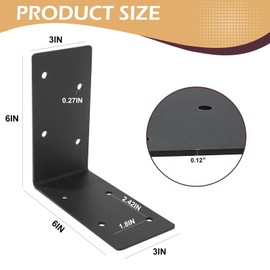 XZWMY 4 PCS Heavy Duty Steel Corner Brackets, 6"x6"x3"L Right Angle Bracket,DIY L Shelf Brackets,90 Degree Post Bracket,Metal Joint Timber Connector Support for Wood Shelves,Furniture