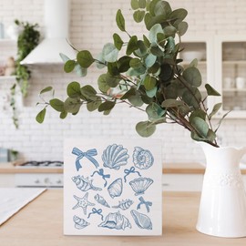 FLVGE Coquette Blue Bow Coastal Beach Seashell Starfish Pearl Wood Box Sign Plaques Desk Decor, Preppy Summer Desk Shelf Decoration, Positive Home Decoration, Ocean Theme Decoration(Christmas)