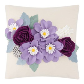 JWH 3D Flower Throw Pillow Covers Aesthetic Decorative Floral Accent Pillow Case Handmade Pillowcase Colorful Cushion Cover Couch Bed Bedroom 18x18 Inch Purple Lilac