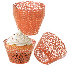 PATIKIL Cupcake Wrappers Paper, 50 Pack Baking Cups Standard Vine Decoration for Anniversary Birthday Weddings and Parties, Orange Red