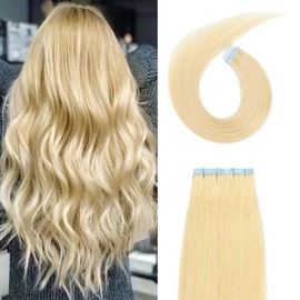Tape in Hair Extensions Human Hair Bleach Blonde 20Inch 50g Blonde Tape in Hair Extensions Human Hair 20Pieces/Pack Hair Extensions Real Human Hair Tape in for Black Women(20Inch,#613,50g)