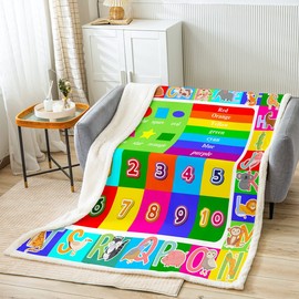 Feelyou Kids Educational Throw Blanket Playtime Collection ABC, Numbers and Shapes Learning Plush Blankets and Throws Kids Play Fuzzy Blanket for Bed Sofa Couch for Playroom Bedroom 60"x80"…