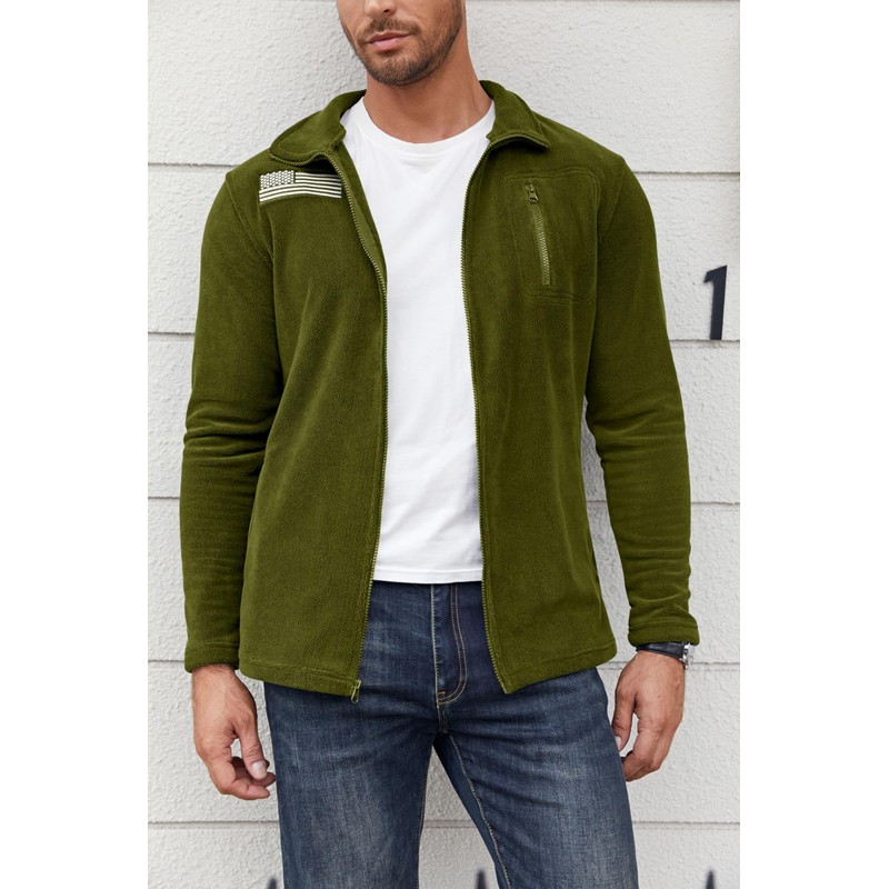 Beotyshow Mens Full Zip Fleece Jacket Warm Soft Polar Military