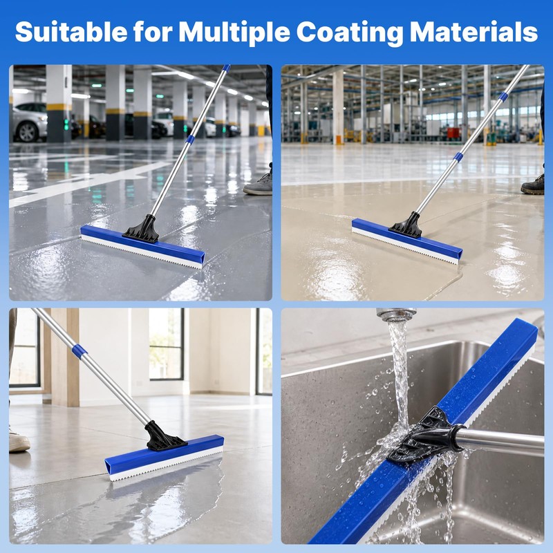 16" Notched Epoxy Floor Squeegee with 62" Long Handle for