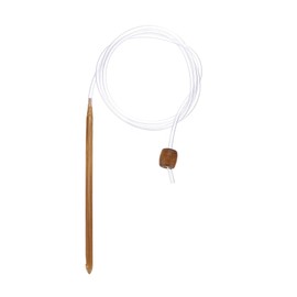 HARFINGTON Bamboo Tunisian Circular Crochet Hook 6mm (US J/10) Afghan Wood Knitting Hook Needles with Cable and Bead End for Weave Crocheting Craft Yarn, Brown