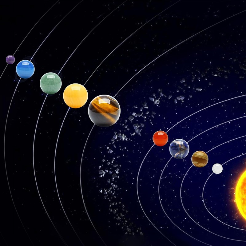 Handcrafted Solar System Model 9 Planets Natural Gemstones Sphere –