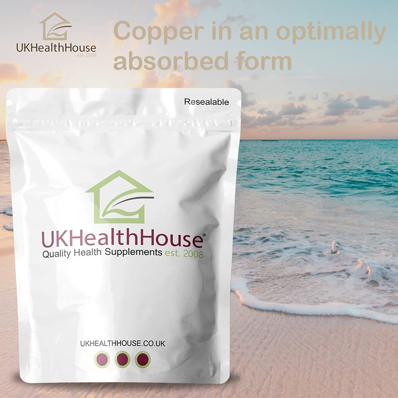 UKHealthHouse Copper Bisglycinate 1mg - Tablets 1,000mcg Mineral Supplement Immune