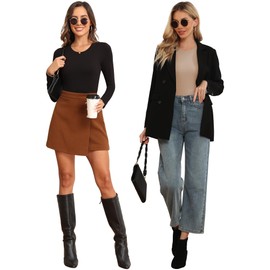 TVKSOM 4/5 Pack Long Sleeve Bodysuit for Women Round Neck Casual Basic Stretchy Body Suits Tops