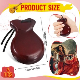 Motionchic 4 Pack Spanish Castanets Flamenco with String Traditional Wood Hand Percussion Castanets for Kids Adults Music Instrument Spain Souvenir Gift, 2 Pairs (Brown)