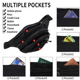 IHIGOGOFA Bumbags Waist Fanny Pack Fashion Bum Bag with 5 Zipper Pockets for Dog Walking Climbing Hiking Travel Cycling Girls Ladies Men Women