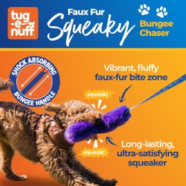Tug-E-Nuff Faux Fur Squeaky Bungee Chaser Dog Toy (Orange & Blue), Tough Dog Tug Toy for Puppy, Small, Medium and Large Breeds, Interactive Training Chase Toys, 118 cm