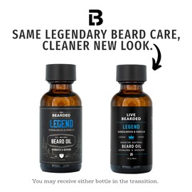 Live Bearded Beard Oil, 1 fl oz - Premium All-Natural Jojoba - Made in the USA - Hair and Skin Care for Men with Dry, Flaky Patches | Legend Scent - Sandalwood, Vanilla