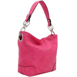 Hobo Shoulder Bag with Big Snap Hook Hardware (Fuchsia)