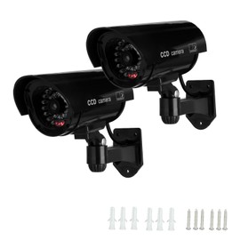Twilight Garage 2 Packs Dummy Camera CCTV Surveillance System with LED Red Flashing Light with Safety Warning Stickers, Fake Security Camera for Outdoor & Indoor Use (Black)