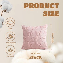 YuanVellora Pink Cushion Covers – 2 PCS Bow Pillow Covers 45x45cm Soft Plush Decorative Cushions with Hidden Zipper, Aesthetic Pink Cushions for Sofa Bed Bedroom Living Room Indoor Outdoor Home Decor