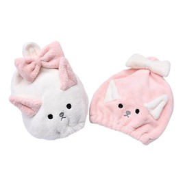 WOONEKY 2pcs Fast Drying Cartoon Hair Drying Caps Soft -Absorbent Shower Caps Bowknot Design for Women for Bathing Gym and Travel White