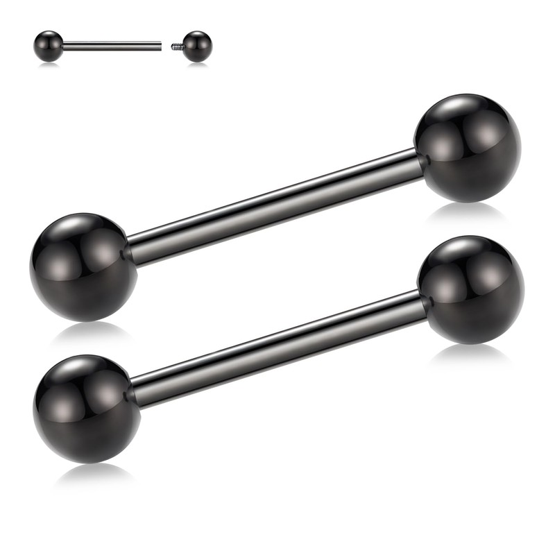 PEAKLINK Black Titanium Nipple Bars 16 Gauge Straight Internally Threaded