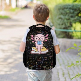 Mercuryelf Axolotl Backpack for Boys Girls, 16 Inch Black Backpacks for School Travel, Cute Lightweight Bookbag for Kids