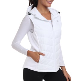 MoFiz Women's Lightweight Vest Softshell Sleeveless Hooded Jacket Windproof Insulated Puffer Hybrid Down Running Vest White M