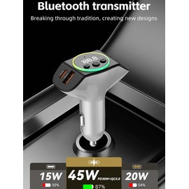 Bluetooth 5.3 FM Transmitter for Car, Wireless Car Adapter with QC3.0/PD30W Fast Charging, Hands-Free Calling, AUX/USB Playback, Navigation Broadcast & 7-Color Mood Light, Ideal for Older Cars/Trucks