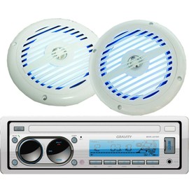 Gravity MGR-207BT 200W A2DP True Marine Stereo AM FM Radio Media Player Receiver with Bluetooth and 350 WATTS 2-Way Coaxial Marine Audio Speakers 6-1/2" Bundle
