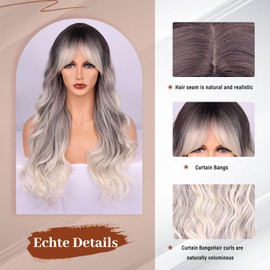 Fulang Hair Wig Brown and Platinum Colour Gradient Long, Long Curly Heat Resistant Fibre Synthetic Wig, Peruka Women's Natural Hair for Daily Use