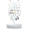 NIKKY HOME Earring Holder Hanging Organizer Stand Metal Jewelry Tree Table Top Owl Ear Stud Holder Tower Rack with Ring Tray for Girls (134 Holes), Rustic White