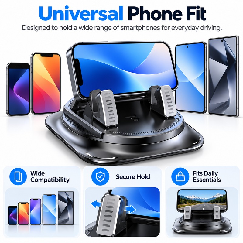 Universal Dashboard Phone Holder for Navigation – Non-Slip Silicone 360°