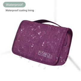 Reelau Hanging Toiletry Bag Foldable, Travel Toiletry Bag Durable Toiletry Pouch with Hanging Hook and Zippers Portable Cosmetic Storage Bag Folding Makeup Bag Organizer Pouch (Purple)
