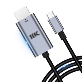 HDMI 2.1 Type-C (2024 Version - 8K Ultra High Speed), Type C HDMI Converter Cable, 6.6 ft (2 m), 48Gbps, 8K, 60Hz, 4K@240Hz, 144Hz, 120Hz, Thunderbolt 3, No Settings, No Settings, Supports eARC HDR,