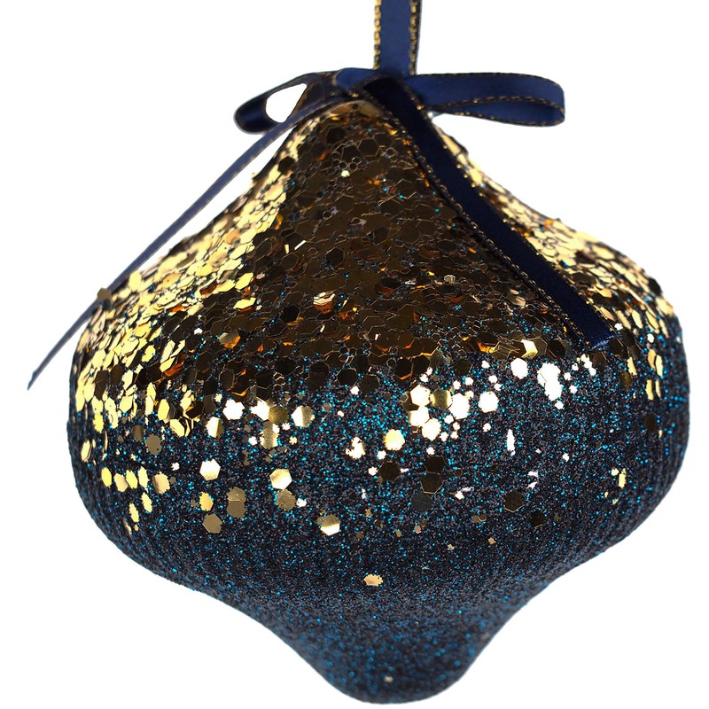6 x Sequin Navy Blue Gold Christmas Tree Baubles Decorations