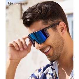 Karsaer Vision Sunglasses for Men Big Visor Sunglasses 70s 80s Mirrored Shades UV Protection