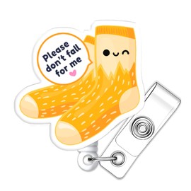 Yellow Socks Badge Reels Holder Retractable with ID Clip for Nurse Name Tag Card Cute Nursing Doctor Teacher Student Medical Work Office