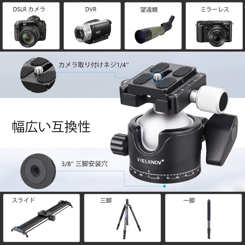 VIELKNOV 46mm Low Center of Gravity Ball Head Aluminum 360