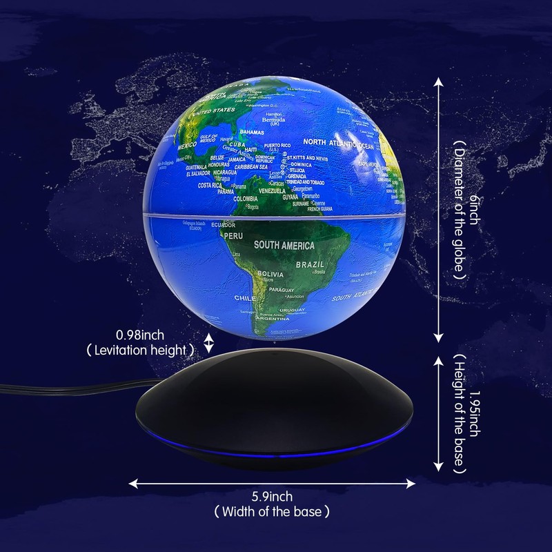 Dracarys Magnetic Levitation Floating Globe, 6 Inch Rotating World Map,
