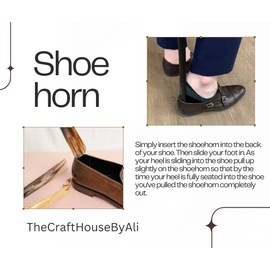 TheCraftHouseByAli 16'' Brass Handmade Shoe Horn – Real Horn Construction, Easy Grip Long Brass Handle for Men & Women, Ideal for Seniors, Pregnancy, Elderly, Tall People & Kids Shoes.