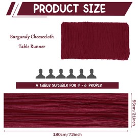 10 Pack Burgundy Cheesecloth Table Runner 6FT Boho Gauze Fabric Table Runner Vintage Rustic Sheer Runners for Wedding Party Bridal Baby Shower Long Table Decorations