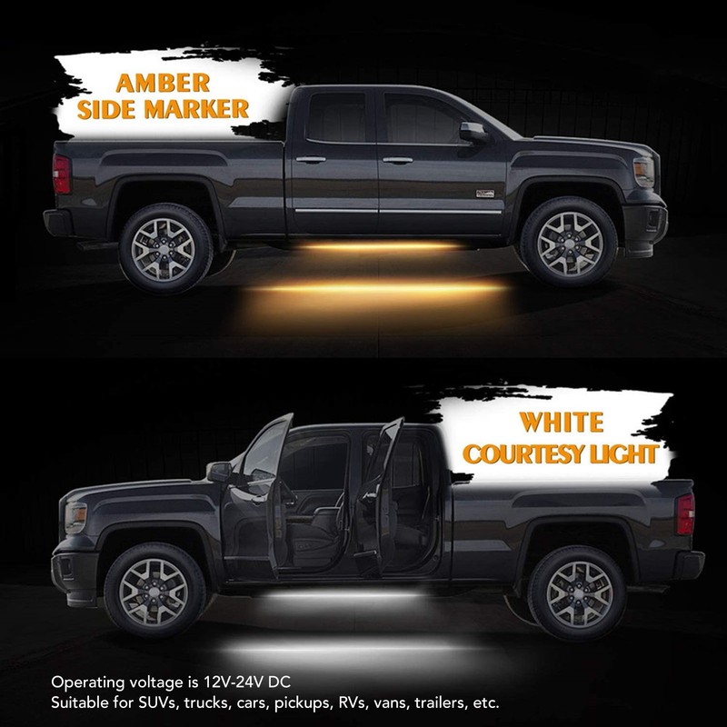 2pcs Running Board LED Lights 800LM White Amber 12V to