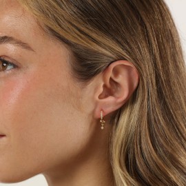 Lavari Jewelers 1/10 Carat Lab Grown Diamond Hoop Earrings for Women - 18k Yellow Gold Plated 925 Sterling Silver Dangle Charm Hoops for Her - Hypoallergenic Hinged Hoops - Playful Modern Design