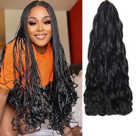 French Curly Braiding Hair for Box Braids 8 Packs 24 Inch 100g/Pack Loose Wavy Braiding Hair Crochet Braids Spanish Curly Synthetic Curl Silky Braiding Hair Extensions for Women (24 Inch, 1B/27)