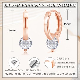 Loutade Rose Gold Hoop Earrings for Women, 925 Sterling Silver Hoop Earrings with Cubic Zircon, Hypoallergenic Dainty CZ Small Sleeper Cartilage Huggie Ear Hoops, Trendy Jewelry Gifts for Girls