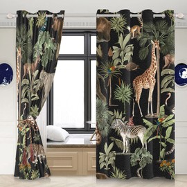 Yeele Animal Curtains, Jungle Wildlife World Animal Window Curtain Panels Wild Safari Animal 3D Print Grommet Blackout Window Treatments for Bedroom Living Room 2 Panels 42.13x96inches