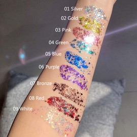 GL-Turelifes Mermaid Sequins, Chunky Glitter, Liquid Eyeshadow Glitter, Body Gel, Festival Glitter, Cosmetics for Face, Hair, Nails, Make-Up, Long-Lasting, Sparkling, 30 g (#06 Purple)