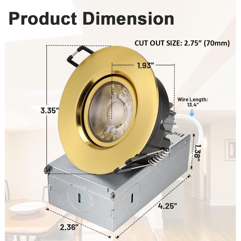 POPANU Premium Shiny Gold 3-inch LED Recessed Lights - 5
